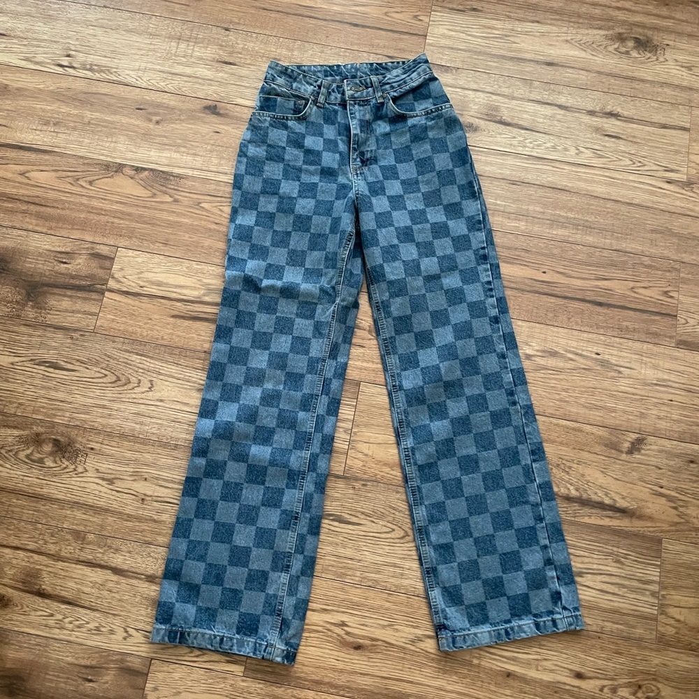 Checkered Wide Leg Jeans